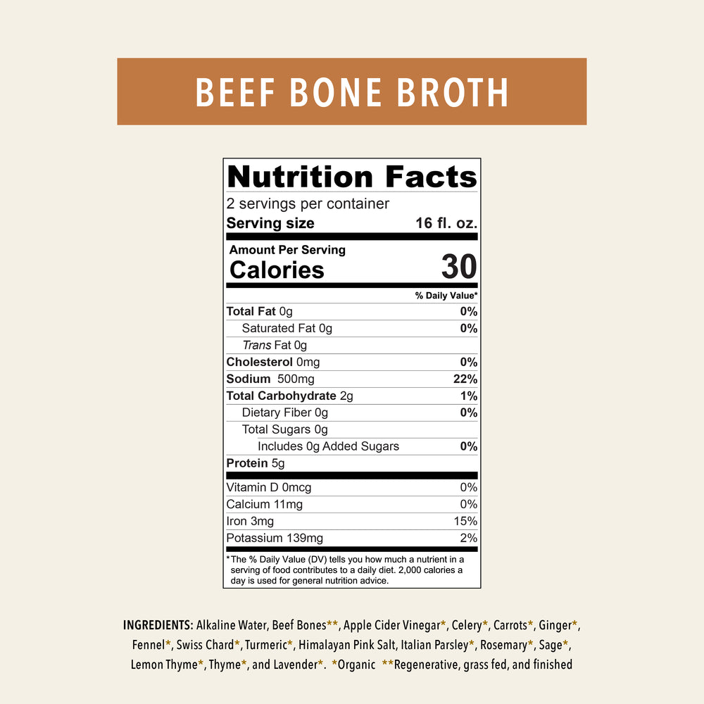 Beef Bone Broth Elixir - Nutrition Facts