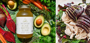 Hasselback Beets & Greens with Chicken + Avocado Cream