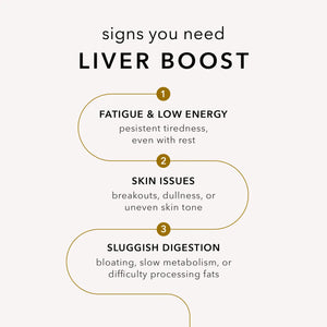 Signs you need Liver Boost: fatigue & lower energy, skin issues, and sluggish digestion.